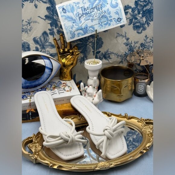 🆕 LOEFFLER RANDALL 🧿 NWOB Hadley Leather Bow Flat Sandals, White - Sz 7 B - Picture 2 of 12